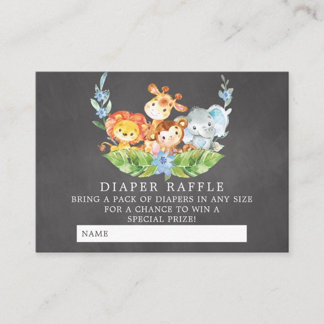 Sweet Safari Baby Shower Diaper Raffle Ticket Enclosure Card (Front)