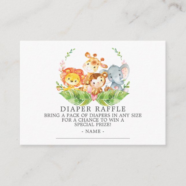 Sweet Safari Baby Shower Diaper Raffle Ticket Enclosure Card (Front)