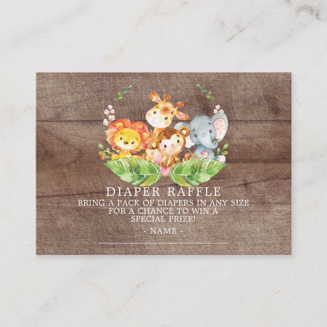 Sweet Safari Baby Shower Diaper Raffle Ticket Enclosure Card (Front)