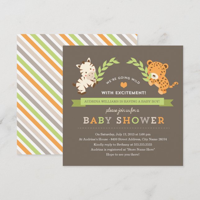Sweet Safari Baby Shower Invite (Front/Back)