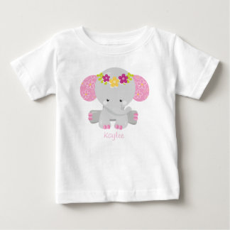 Sweet Safari Elephant Floral w/Personalisation Baby T-Shirt