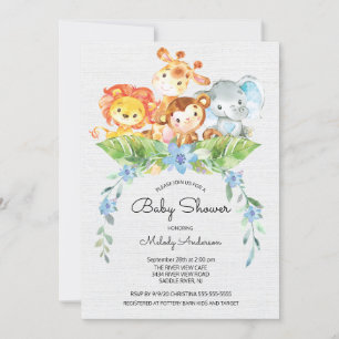Sweet Safari Jungle Boys Baby Shower Invitation