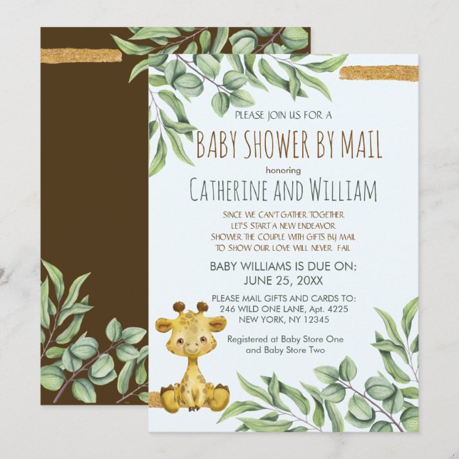 Sweet Safari Jungle Giraffe Baby Shower By Mail Invitation (Front/Back)