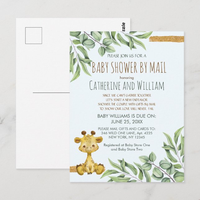 Sweet Safari Jungle Giraffe Baby Shower By Mail Postcard (Front/Back)