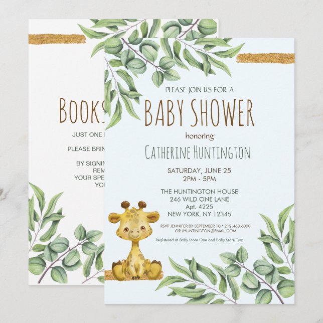 Sweet Safari Jungle Giraffe Baby Shower Invitation (Front/Back)