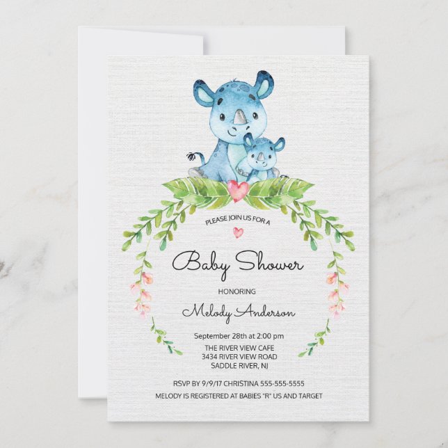 Sweet Safari Jungle Hippo Baby Shower Invitation (Front)