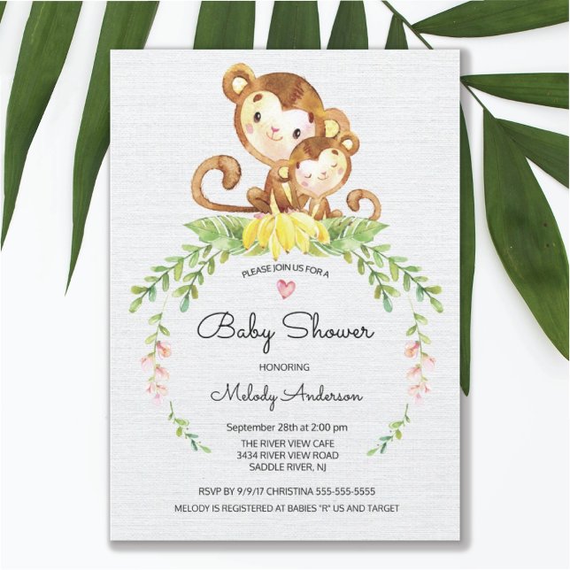 Sweet Safari Jungle Monkey Baby Shower Invitation (Creator Uploaded)