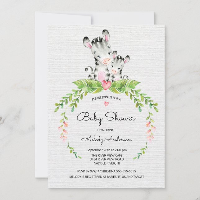 Sweet Safari Jungle Zebra Baby Shower Invitation (Front)