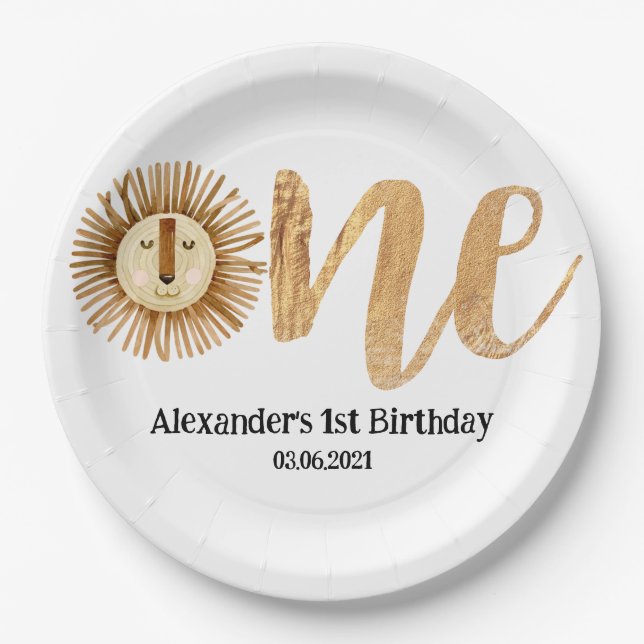 Sweet Safari Lion Kids 1st Birthday Paper Plate (Front)