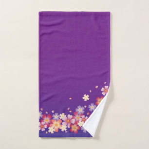 Sweet Sakura Blossoms Kimono Style Blue & Purple Hand Towel