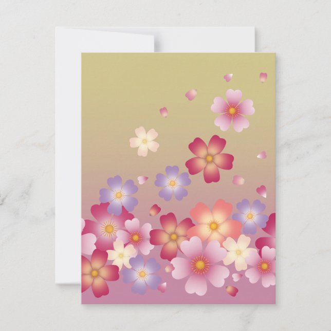 Sweet Sakura Blossoms Kimono Style Pink & Green Card (Front)
