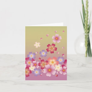 Sweet Sakura Blossoms Kimono Style Pink & Green Note Card