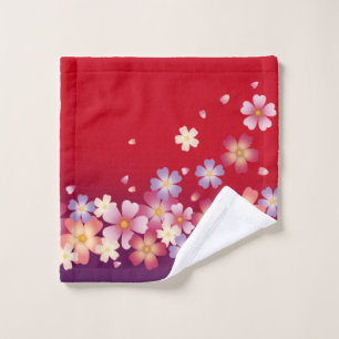 Sweet Sakura Blossoms Kimono Style Red & Purple Wash Cloth
