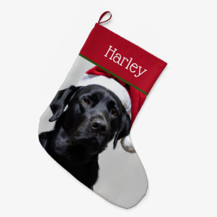 Sweet Santa Black Labrador  Large Christmas Stocking