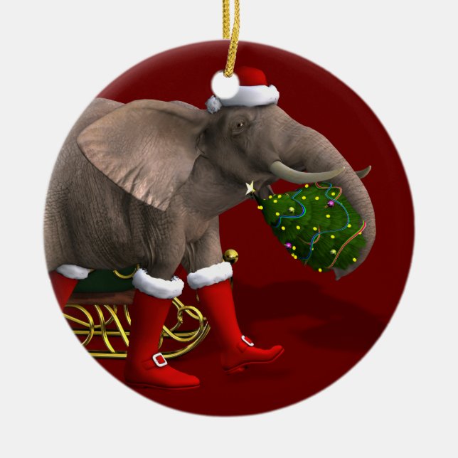 Sweet Santa Claus Elephant Ceramic Tree Decoration (Front)
