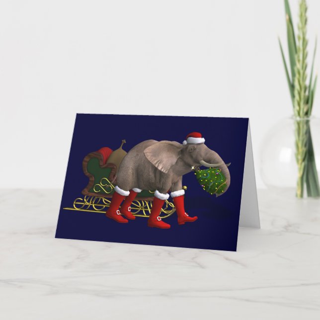 Sweet Santa Claus Elephant Holiday Card (Front)