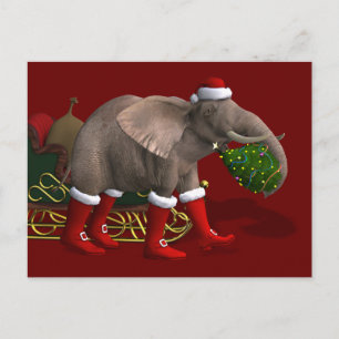 Sweet Santa Claus Elephant Holiday Postcard