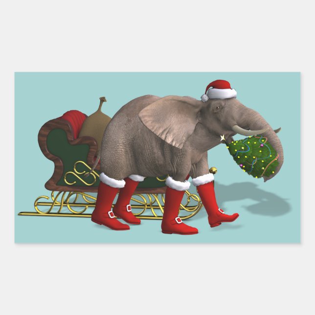 Sweet Santa Claus Elephant Rectangular Sticker (Front)