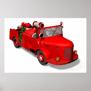 Sweet Santa Claus In Fire Engine Poster