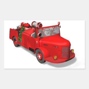 Sweet Santa Claus In Fire Engine Rectangular Sticker