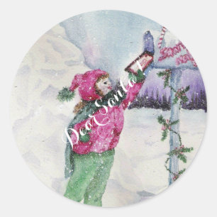 SWEET SANTA CLAUS LETTER DEAR SANTA CLASSIC ROUND STICKER