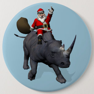 Sweet Santa Claus Riding A Rhino 6 Cm Round Badge