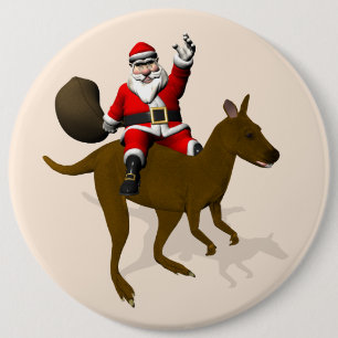 Sweet Santa Claus Riding On Kangaroo 6 Cm Round Badge