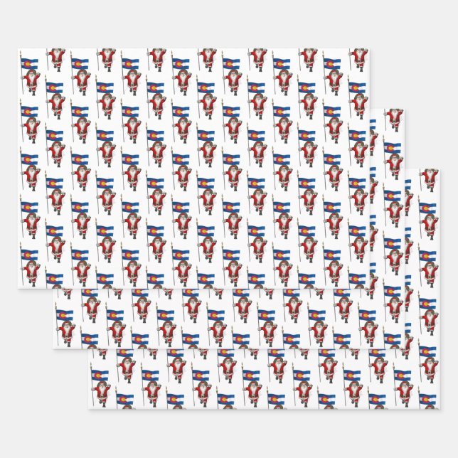 Sweet Santa Claus Visits Colorado Wrapping Paper Sheet (Set)