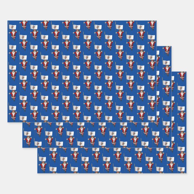 Sweet Santa Claus Visits Illinois Wrapping Paper Sheet (Set)