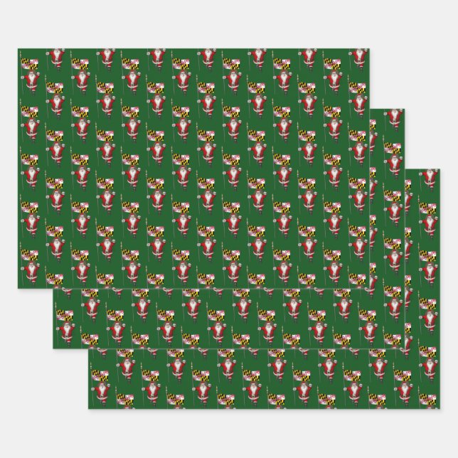 Sweet Santa Claus Visits Maryland Wrapping Paper Sheet (Set)