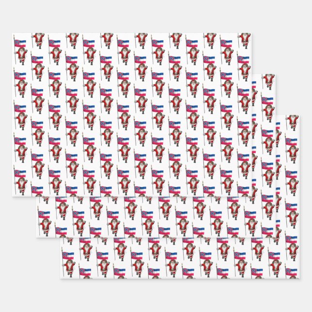 Sweet Santa Claus Visits Mississippi Wrapping Paper Sheet (Set)