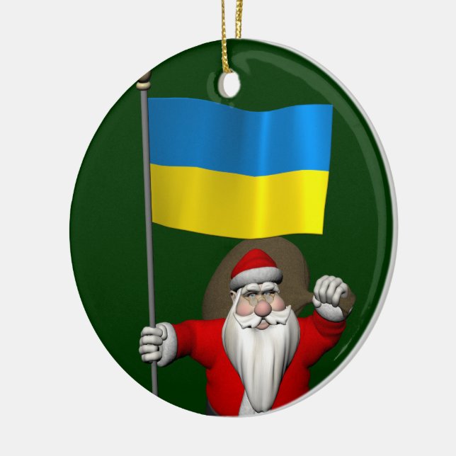 Sweet Santa Claus Visits Ukraine Ceramic Tree Decoration (Left)