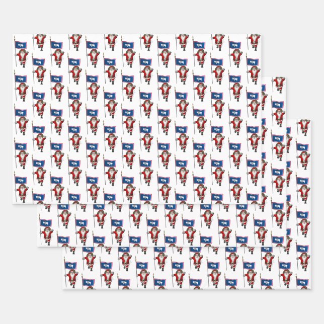 Sweet Santa Claus Visits Wyoming Wrapping Paper Sheet (Set)
