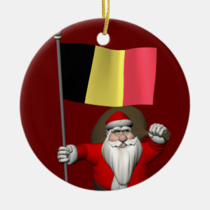 Sweet Santa Claus With Ensign Of Belgium Ceramic Tree Decoration