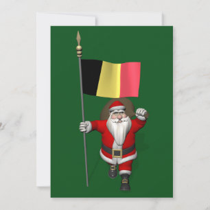 Sweet Santa Claus With Ensign Of Belgium Holiday Card