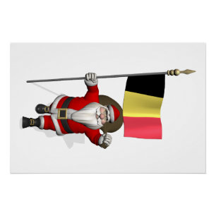 Sweet Santa Claus With Ensign Of Belgium Poster