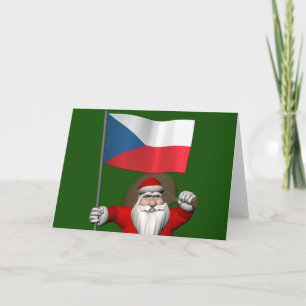 Sweet Santa Claus With Ensign Of Czech Republic Holiday Card