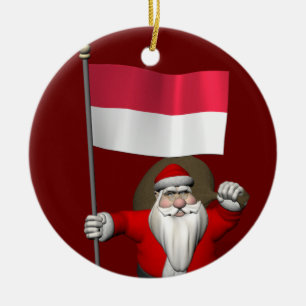 Sweet Santa Claus With Ensign Of Indonesia Ceramic Tree Decoration