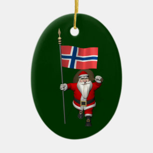 Sweet Santa Claus With Ensign Of Norway Ceramic Tree Decoration