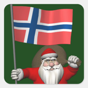 Sweet Santa Claus With Ensign Of Norway Square Sticker