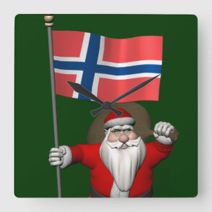 Sweet Santa Claus With Ensign Of Norway Square Wall Clock