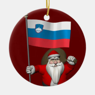 Sweet Santa Claus With Ensign Of Slovenia Ceramic Tree Decoration
