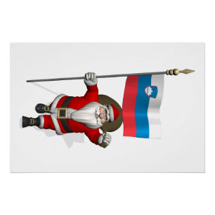 Sweet Santa Claus With Ensign Of Slovenia Poster