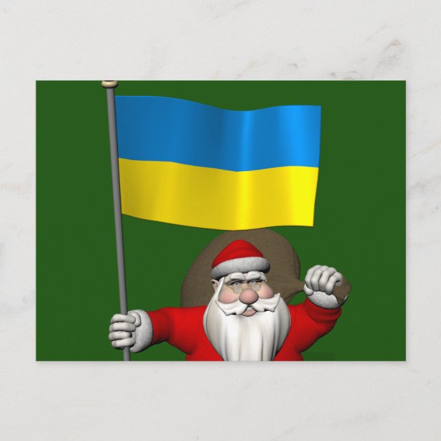 Sweet Santa Claus With Ensign Of The Ukraine Holiday Postcard (Front)