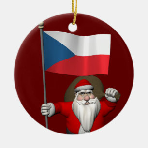 Sweet Santa Claus With Flag Of Czech Republic Ceramic Tree Decoration