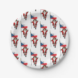 Sweet Santa Claus With Flag Of Czech Republic Paper Plate