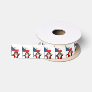 Sweet Santa Claus With Flag Of Czech Republic Satin Ribbon