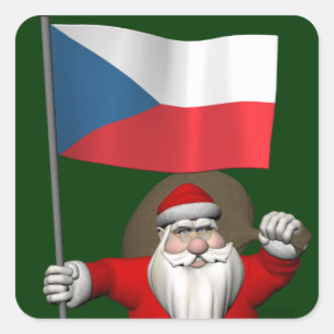 Sweet Santa Claus With Flag Of Czech Republic Square Sticker