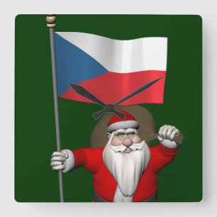 Sweet Santa Claus With Flag Of Czech Republic Square Wall Clock