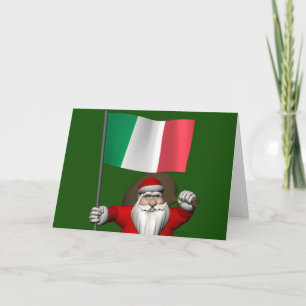 Sweet Santa Claus With Flag Of Italy Holiday Card